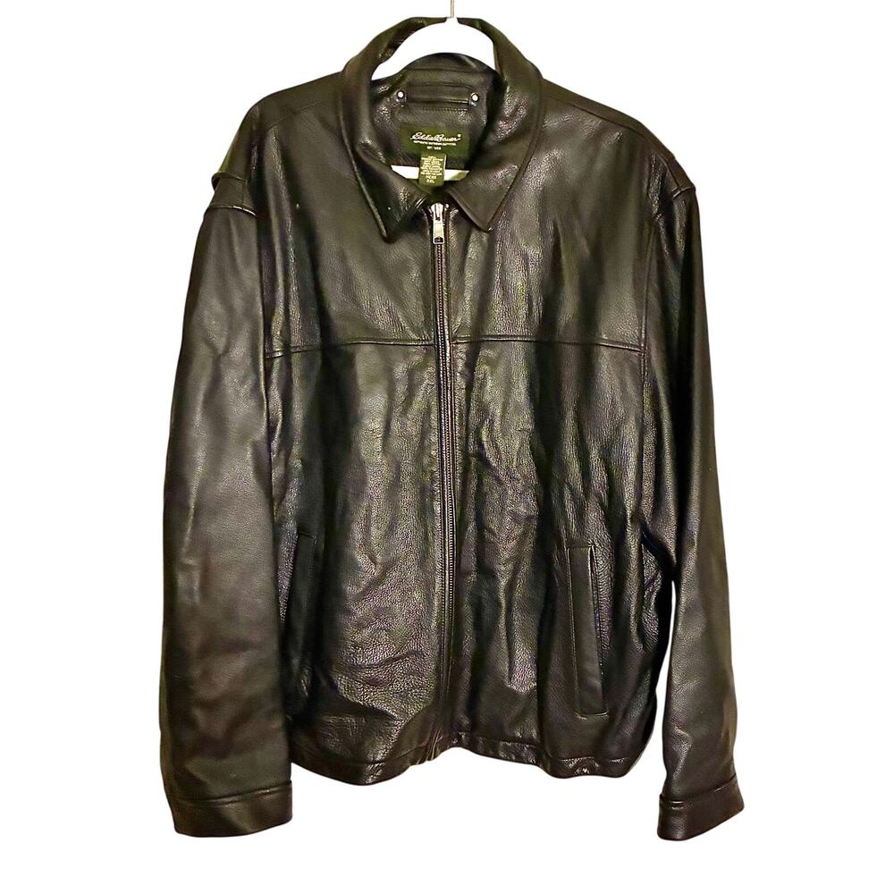 Vintage Eddie Bauer Green Label Men's Black Leather Jacket XXL